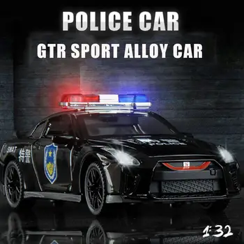 Моделирование 1:32 Nissan GTR Полицейские легкосплавные автомобили, Игрушечные автомобили, отлитые под давлением, Металлические модели автомобилей, украшения для детей, Рождественский подарок, Игрушка для мальчика