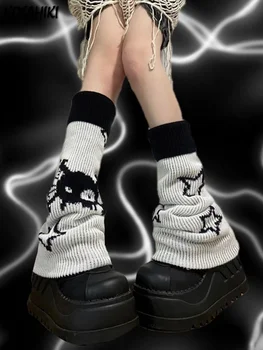 Harajuku Y2k, Двусторонняя одежда, вязаные гетры с принтом звездного черепа, Носки для девочек в стиле панк, японская уличная одежда Kawaii, чехол для ног