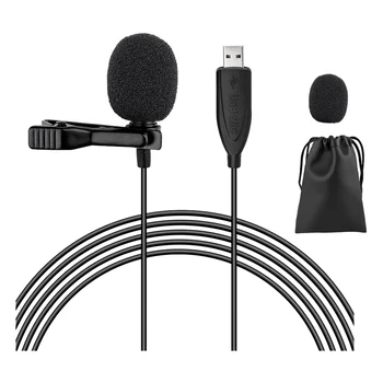 USB микрофон Петличный черный 6,6-футовый микрофон для ПК Всенаправленный конденсаторный петличный Зажимной микрофон для компьютера, Mac, ноутбука