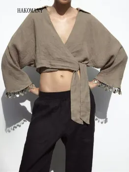 2023 Женская рубашка-кимоно в стиле бохо с манжетами в виде ракушек, рукава 