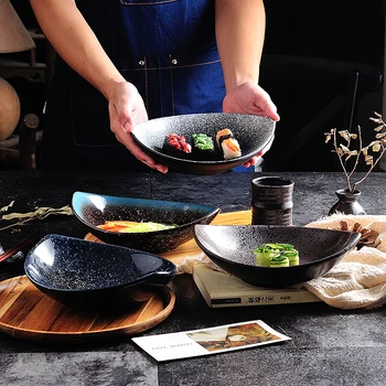 Креативная японская посуда для еды фруктовый салатник бытовая индивидуальность керамическая миска для арбуза ретро неглубокая миска