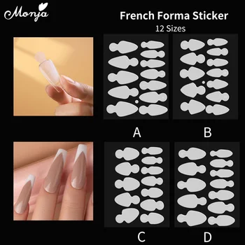 Monja 12шт Многоразовая накладная форма для ногтей French Line, двойная наклейка для накладных кончиков двойной формы, форма для быстрого наращивания ногтей, форма для наращивания ногтей