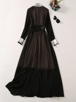 Осенние модные черные длинные вечерние платья с блестками для женщин 2023 Vestido Fiesta Feminino Элегантное однобортное платье с длинным рукавом