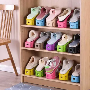 Полка для обуви Регулируемое пространство в шкафу Для хранения обуви Простой кронштейн Для защиты обуви от пыли, Двухслойная стойка для аксессуаров для домашнего хранения