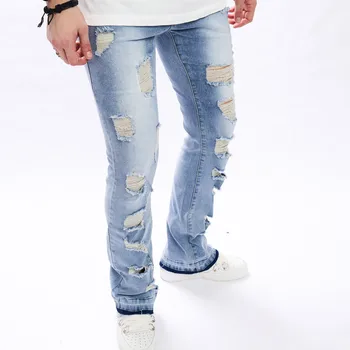 Мужская уличная одежда, модные Рваные узкие джинсы, джинсовые брюки в стиле хип-хоп, повседневные джинсы для бега трусцой для мужчин