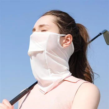 Солнцезащитная маска для улицы, Рыбалка, Верховая езда, Легкая дышащая защита от ультрафиолета, Солнцезащитный козырек, маска для лица из ледяного шелка, шарф для ушей, ощущение холода