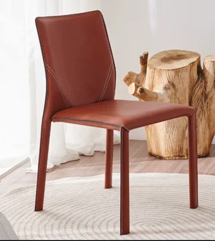 Обеденный стол и стул для учителей в итальянском стиле, простой обеденный стул из кожи с седлом, домашний крем в скандинавской кожаной обертке
