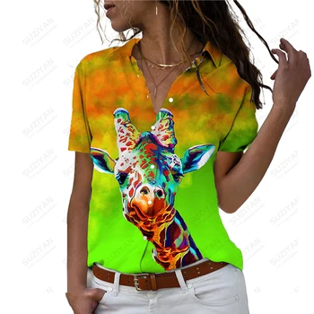 Летняя новая женская рубашка с 3D принтом жирафа, женская рубашка в животном стиле, повседневная женская рубашка, модный тренд, женская рубашка