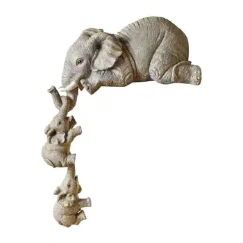 Статуя слона, украшения из смолы, статуи слонов, милые драпировки для матери-слонихи, 2 младенца, Съемная няня-слониха, ручная роспись
