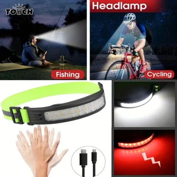 Светодиодная фара с датчиком движения, USB Перезаряжаемый фонарик, Фары, Налобный фонарь, Фонари на шлеме для бега и кемпинга