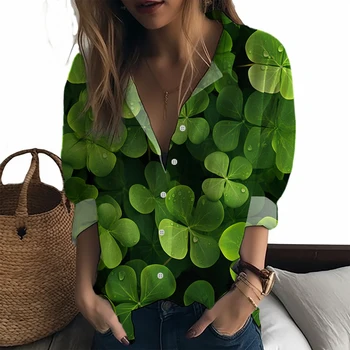 2023 новая женская рубашка с растительной четырехлистной травой, женская рубашка с 3D-принтом, повседневная женская рубашка, модная высококачественная женская рубашка