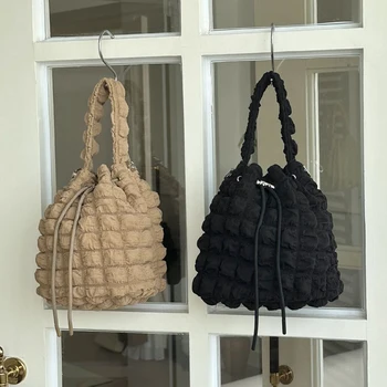 Женская стеганая плиссированная сумка-слинг, сумки с мягкой верхней ручкой, однотонный универсальный шнурок для вечеринок, путешествий, работы