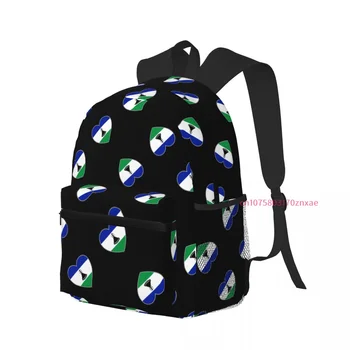 Повседневный рюкзак с изображением флага Лесото в виде сердца, легкий школьный рюкзак, дорожная сумка, боковые карманы для бутылок унисекс