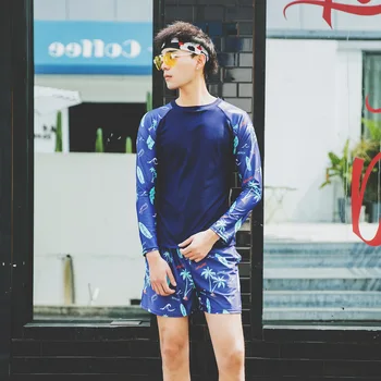 Новый корейский пляжный купальник с разрезом и длинными рукавами, мужской купальник для бега, солнцезащитный купальник для отдыха