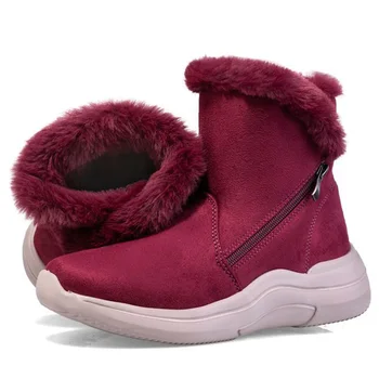 Зимние зимние ботинки, нескользящие женские ботинки, сохраняющие тепло, меховые ботильоны, повседневные зимние ботинки на платформе и каблуке, женская хлопковая обувь