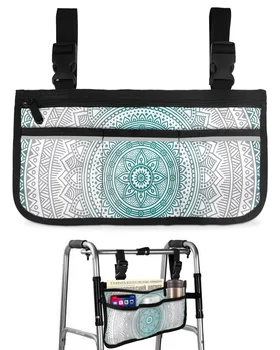 Голубая Мандала с геометрическим градиентом Подлокотник инвалидной коляски для хранения сбоку Несколько карманов со светоотражающими полосками Подвесная сумка для хранения