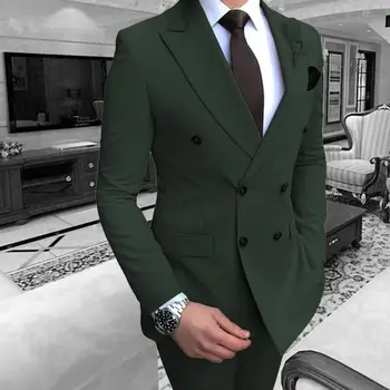Мужские костюмы Армейско-зеленого цвета, официальные деловые свадебные костюмы для мужчин, блейзер для шафера, смокинги для жениха, приталенный костюм Homme Mariage