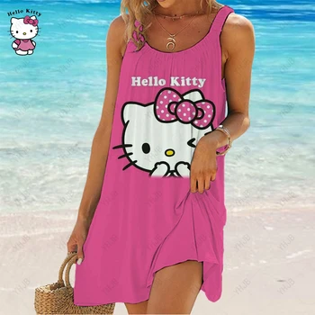 Ночная рубашка Kawaii Hello Kitty Платья Пижамы Летние Женские Свободные пляжные платья большого размера Домашняя одежда Подарок Y2k