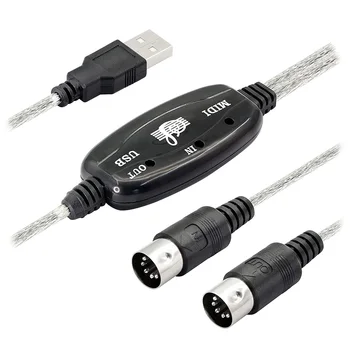 Адаптер USB MIDI-кабеля, Разъем USB Type A к MIDI Din 5-Контактный Кабельный Интерфейс Ввода-Вывода со Светодиодным индикатором для Музыкальной Клавиатуры