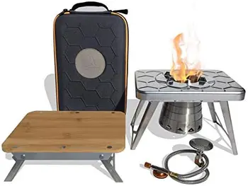 Набор для кухни из 5 предметов, портативная компактная походная плита для сжигания нескольких видов топлива, ISO-пропановый адаптер, приподнятый бамбуковый разделочный бо