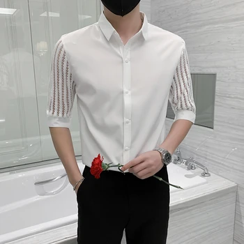 Летняя модная мужская рубашка поло премиум-класса с коротким рукавом, деловая / повседневная рубашка, хлопковые мужские рубашки, приталенная мужская одежда