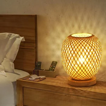 Регулируемая настольная лампа из ротанга с колпаком, настольная лампа из бамбуковой ткани, прикроватная лампа с маленьким фитилем для украшения дома и отеля
