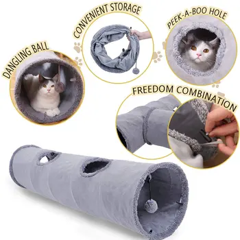 Складной туннель для кошек Игрушки для кошек Play Tunnel Прочный замшевый туннель для домашних животных Hideaway с шариком диаметром 12 дюймов