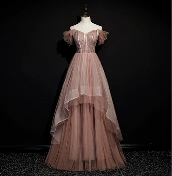 Кораллово-розовые платья знаменитостей с открытыми плечами, блестящие пайетки, вечерние платья трапециевидной формы для свадебной вечеринки принцессы 2023