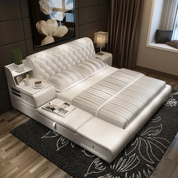 Кожаный многофункциональный каркас кровати современная скандинавская кровать camas ultimate С подсветкой для хранения кроватей muebles de dormitorio cama de c