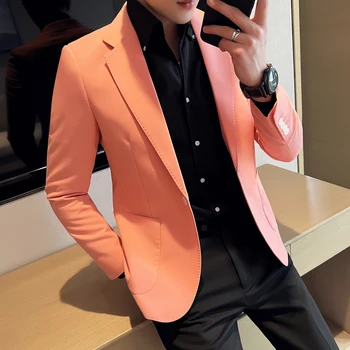 2023 Бутик мужской деловой моды для джентльменов, Корейская версия однотонной свадебной эластичной ткани, Тонкий повседневный блейзер для работы