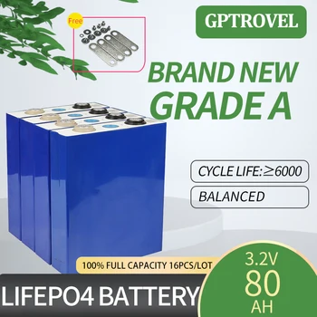 Перезаряжаемый 16ШТ аккумулятор LiFePO4 с глубоким циклом 3,2 В 80 Ач, аккумулятор солнечной энергии, абсолютно Новый литий-ионный аккумулятор класса А 100% полной емкости
