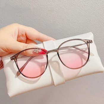 Женские Классические очки с розовыми линзами, высококачественные Круглые компьютерные очки, Сверхлегкие оптические очки для женщин