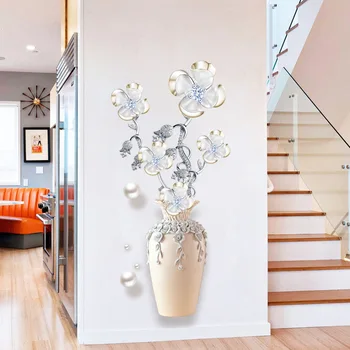 Наклейка на стену с рисунком четырехлистной вазы с травой, самоклеящаяся наклейка, красочный цветочный горшок, элегантный цветок, яркий и элегантный дизайн